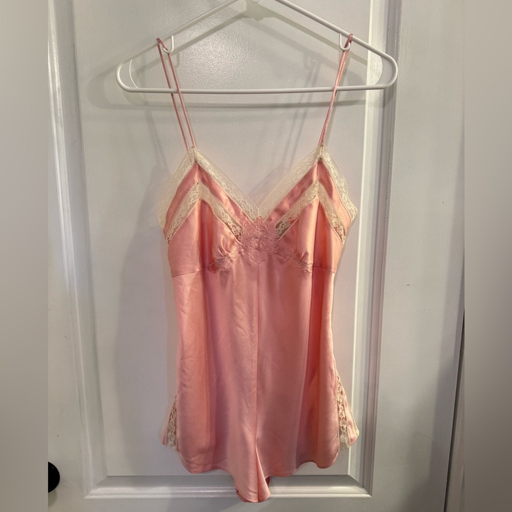Victorias Secret Vintage Pearl Pink Ivory Lace Teddy One Piece